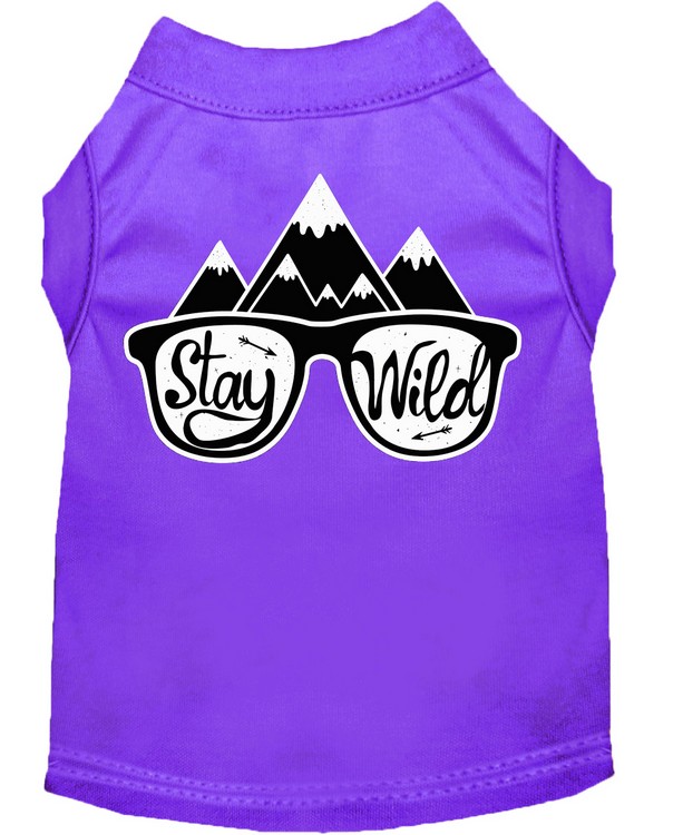 Stay Wild Screen Print Dog Shirt Purple Sm